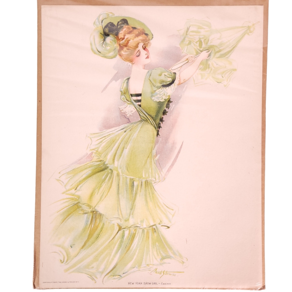 1907 Grey Litho New York Casino Show Girl Lithograph by MAUD STUMM